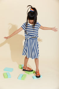 Blue & Ivory Striped Terry Skirt with Ruffled Edges