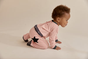 Pink Onesie with Embroidered Stripes
