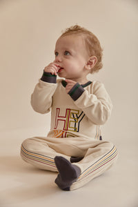 Ivory Onesie with Embroidered Stripes