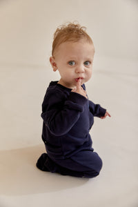 Dark Blue Onesie with Embroidered Paperclip Pocket