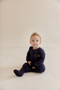 Dark Blue Onesie with Embroidered Paperclip Pocket