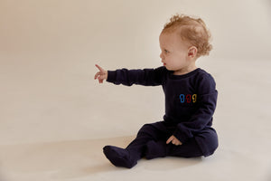 Dark Blue Onesie with Embroidered Paperclip Pocket