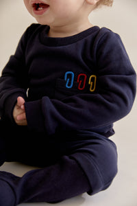 Dark Blue Onesie with Embroidered Paperclip Pocket