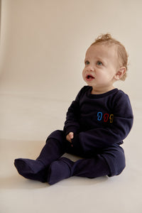 Dark Blue Onesie with Embroidered Paperclip Pocket