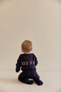 Dark Blue Onesie with Embroidered Paperclip Pocket