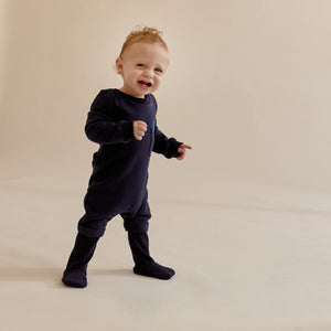 Dark Blue Onesie with Embroidered Paperclip Pocket