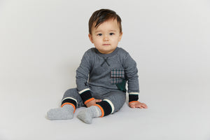 Gray & Plaid Onesie with Pocket Detail