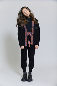 Colorful Trim Black Knit Pants