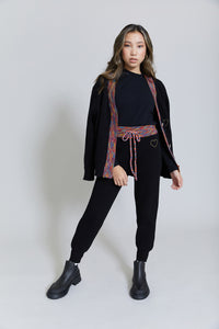 Colorful Trim Black Knit Pants