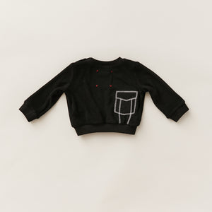 Black Terry Top with Text Embroidery