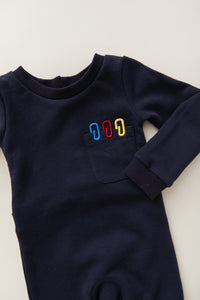 Dark Blue Onesie with Embroidered Paperclip Pocket