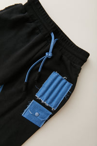 Cotton and Pleated Denim Kangaroo Pocket Bottom